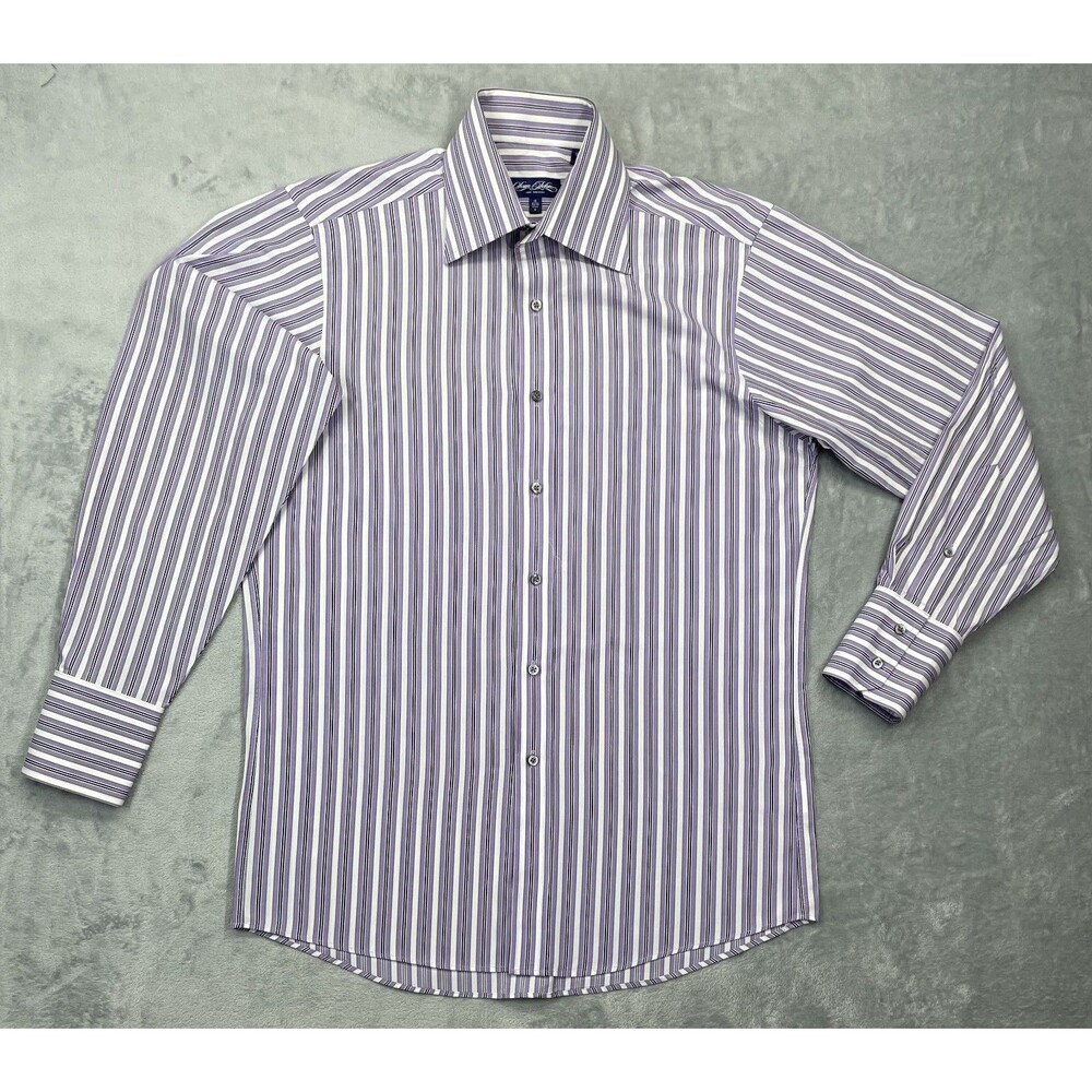 Sean John Medium Men's Purple and White Striped Dress Shirt